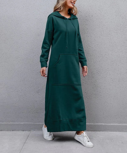 Hoodies Dress For Women Fashion 2025 Hem Lace-up Midi Robe Hooded Long Dress Autumn Winter Warm Casual Loose Sweatshirt Vestidos