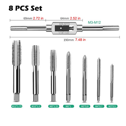 6/8 PCS Manual Tap Wrench Set HSS Right Tapping Drill Bit Thread Punching Tool External Thread Making Steel Screw Tab Hand Tools