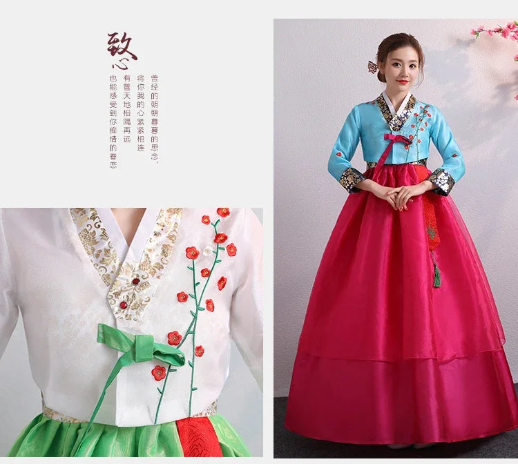Hanbok for Women Korean Traditional Costume Minority Palace Performance Court Clothes Flower New Year Wedding Party Dance Dress