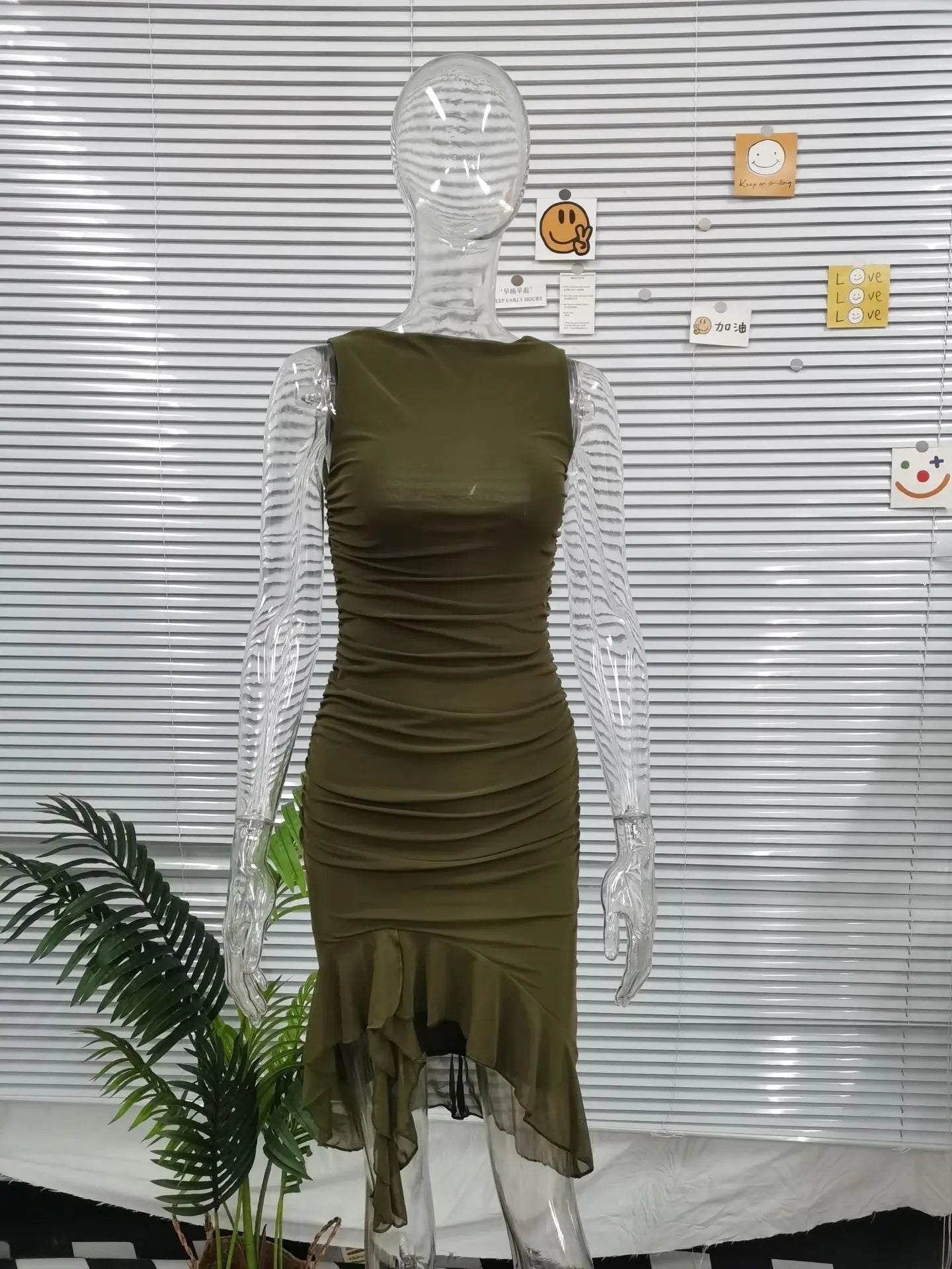 2025 Spring And Summer Sleeveless Dresses Women New Fashion Mesh Tight Solid Color Elegant Temperament Irregular Hem Vestidos