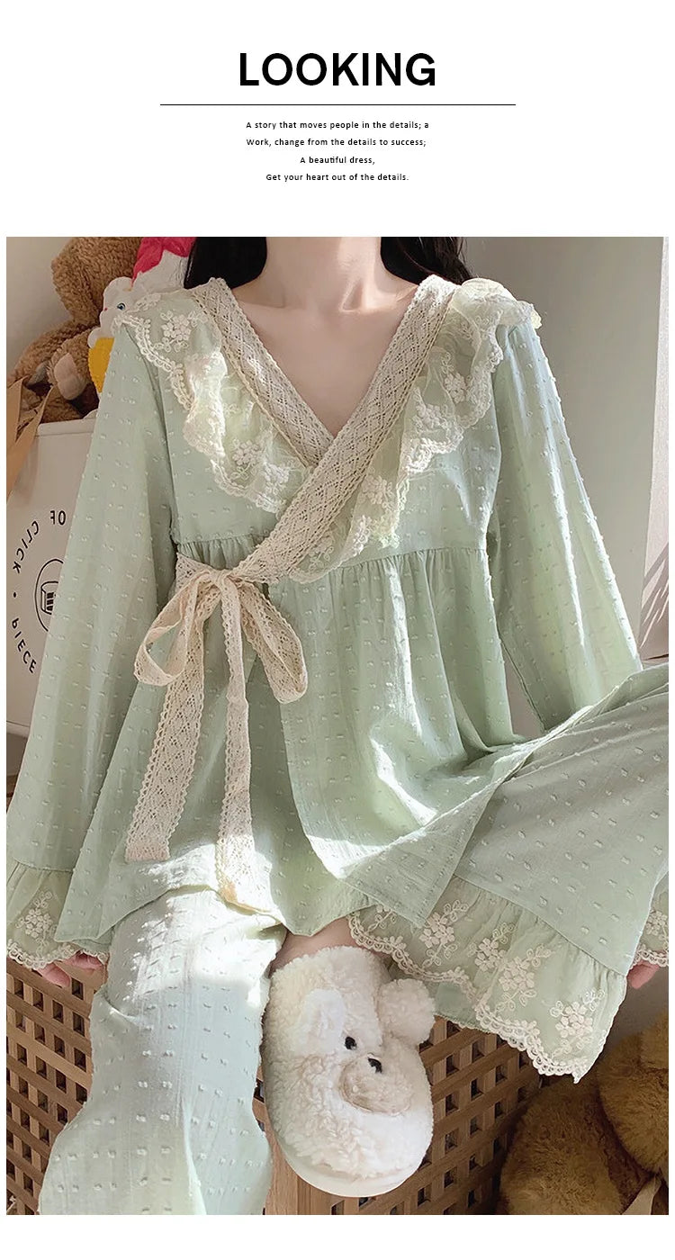 Pajama Pants Princess Sleepwear Lace Pajamas Sleeping Pajamas Women Home Clothes for Women Homewear Home Set Female Cute Pjs