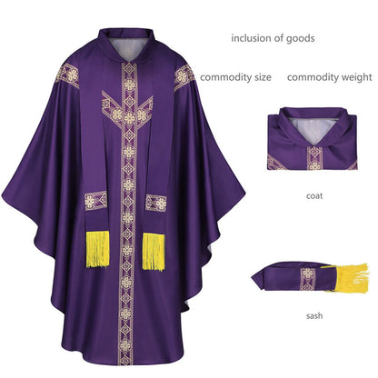 Men Catholic Church Priest Chasuble Embroidered Liturgical Robe Clergy Robe For Mass Prayer Costume Medieval Muslim Costume