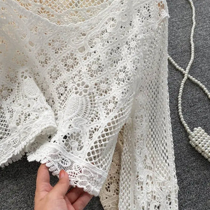 Blouses Women Retro Hollow Out All-match Sweet See-through Leisure Summer Sun-proof Korean Style Female Slim Crop Bohemian Ins