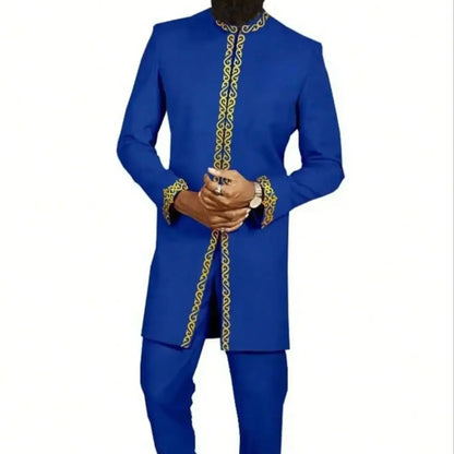 Kaftan Men Wedding Suits Groom Embroidered Pocket Top And Pants Kaunda Suit African casual Outfits Party Fashion Two-piece Set