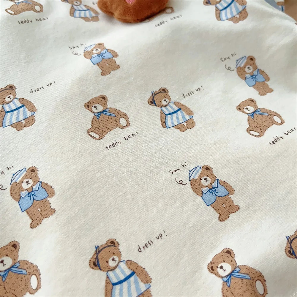 Kids Fashion: Short Sleeve Home Wear Set 2PCS , Thin Style with Cute Bear Prints, A Class Infant Clothing Set for Boys 3M-3Y