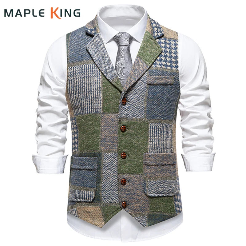 Suit Vest for Man Jacket Coletes Masculinos Western Waist Coat Vintage Patchwork Designer Veston Hombre Formal Gothic Clothes
