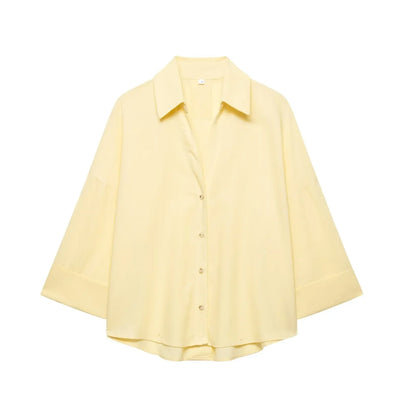 Spring Autumn Simple Linen Blend Long Sleeve Casual Shirt Summer Lapel Single Breasted Loose Chic Shirts Fashion Blouses Women