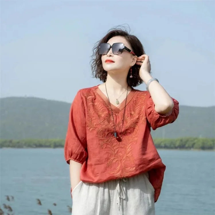 Fashion Woman Blouse 2023 Cotton Linen Casual Blusa Mujer Camisas Women&