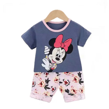 Kids Girls Summer Clothing Set Toddler Baby Pajamas Print 2-4 years  Short Sleeve T-Shirt And Shorts Children&