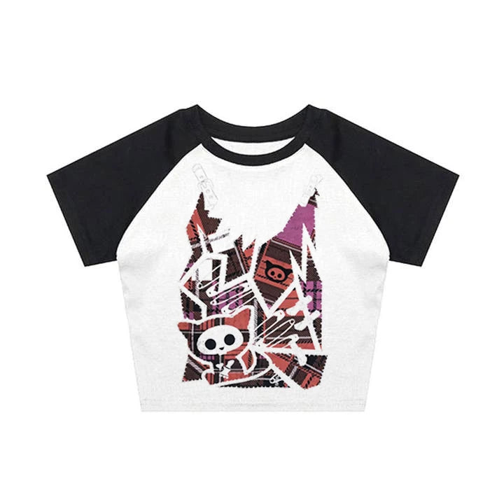 Aesthetic Women Crop Tops  Black Crop Tops Slim Harajuku Y2K Goth Short Sleeve Y2K Fashion  graphics fairy grunge Summer E-girl