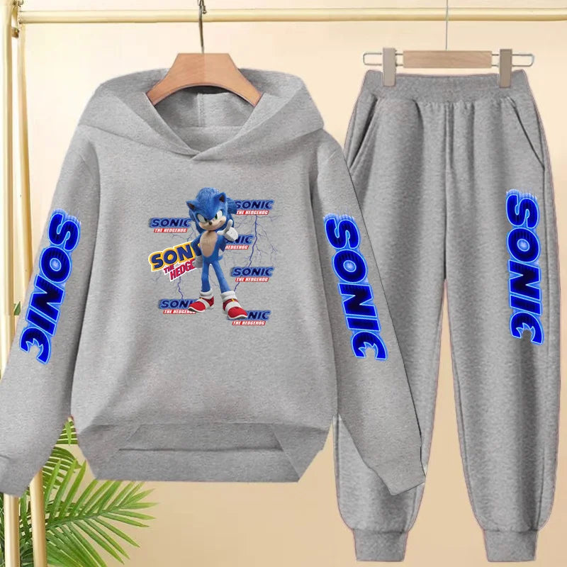 Kids Long-sleeved Clothing Supersonic Jogging Blue Sweatshirt Top Coat+Pants Hoodie Boys Girls 3-12Yrs Clothes Casual Sports Set