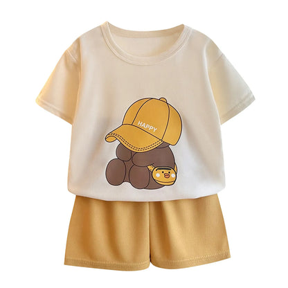 Boys Girls Cartoon Clothing Set Toddler Essentials Breathable Short Sleeve T-shirt Summer Outfit Soft Casual Loose Kids Shorts