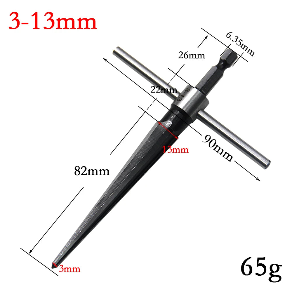 Woodwork Taper Reamer 3-13/5-16mm Wooden Board Electric Drill Hole Expanding Chamfer and Deburring Hexagonal Handle Cut Tool