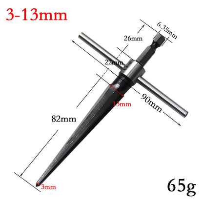Woodwork Taper Reamer 3-13/5-16mm Wooden Board Electric Drill Hole Expanding Chamfer and Deburring Hexagonal Handle Cut Tool