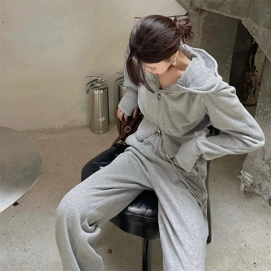 Fashion Suit for Women Spring  Autumn Korean New Hooded Sweatshirt Casual Trousers Two-piece Trendy Set