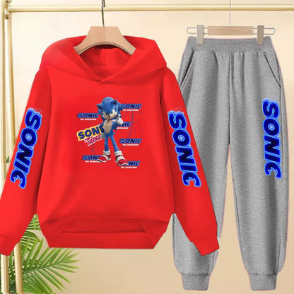Kids Long-sleeved Clothing Supersonic Jogging Blue Sweatshirt Top Coat+Pants Hoodie Boys Girls 3-12Yrs Clothes Casual Sports Set