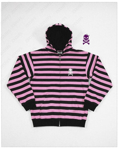 Hoodies Women Winter Clothes Gothic Hoodie 90s Korea kpop Tops Stripe Long Sleeves Casual  Skull Harajuku Vintage Zip Up Hoodie