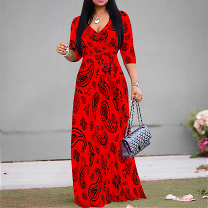 Plus Size Dresses for Women Print Maxi Dresses Flowy 3/4 Sleeve with Belt