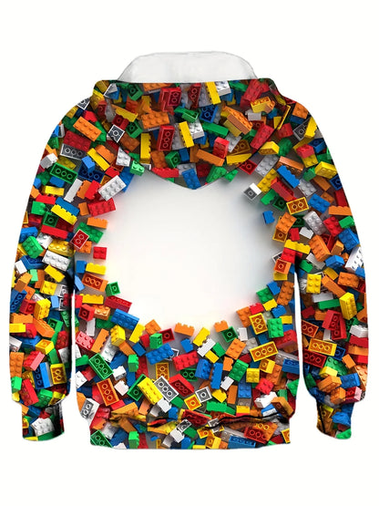 Kids Clothes Boy Hoodies Girl Clothes Long Sleeve Building Block Print Casual Kids Summer Autumn Clothes Top Children&