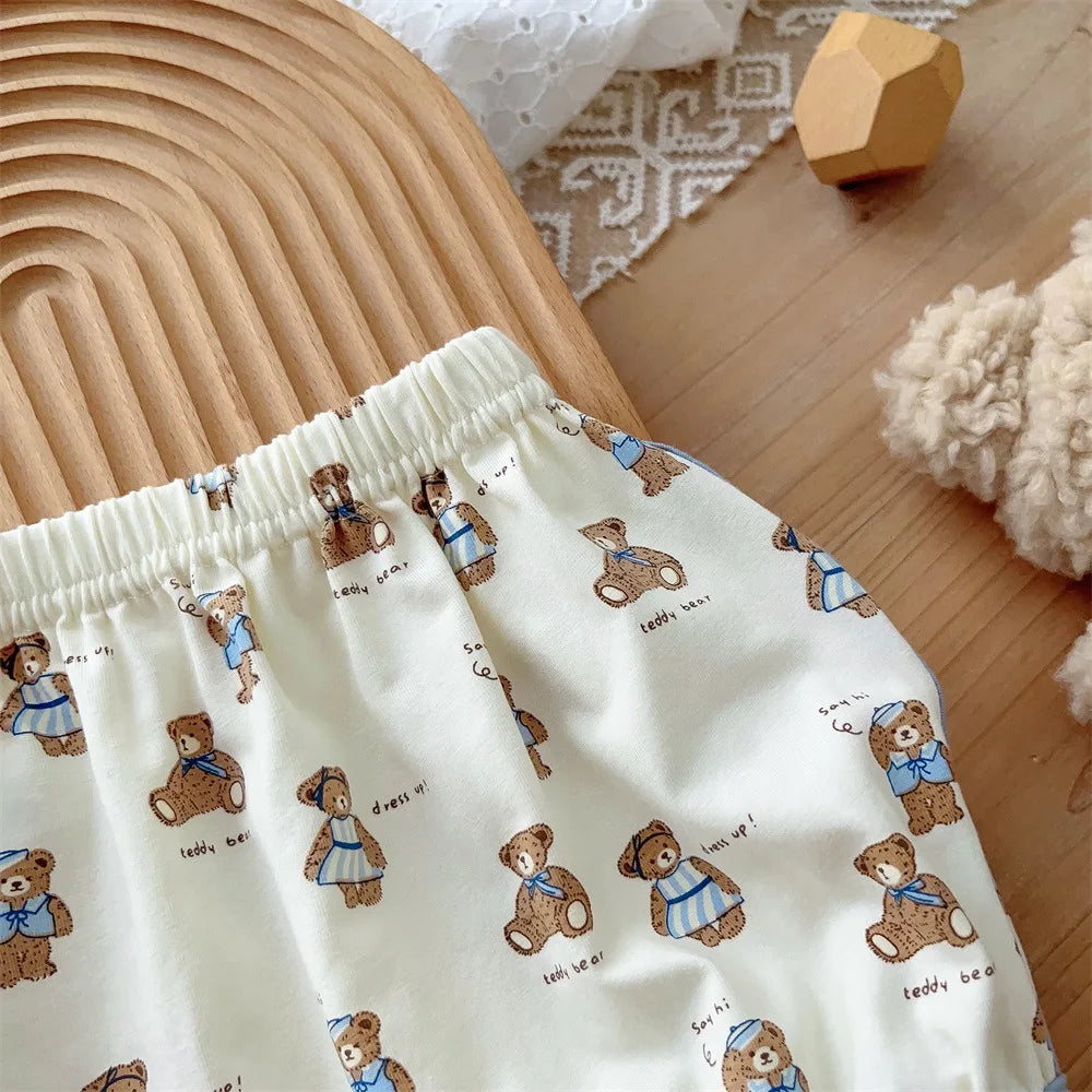 Kids Fashion: Short Sleeve Home Wear Set 2PCS , Thin Style with Cute Bear Prints, A Class Infant Clothing Set for Boys 3M-3Y