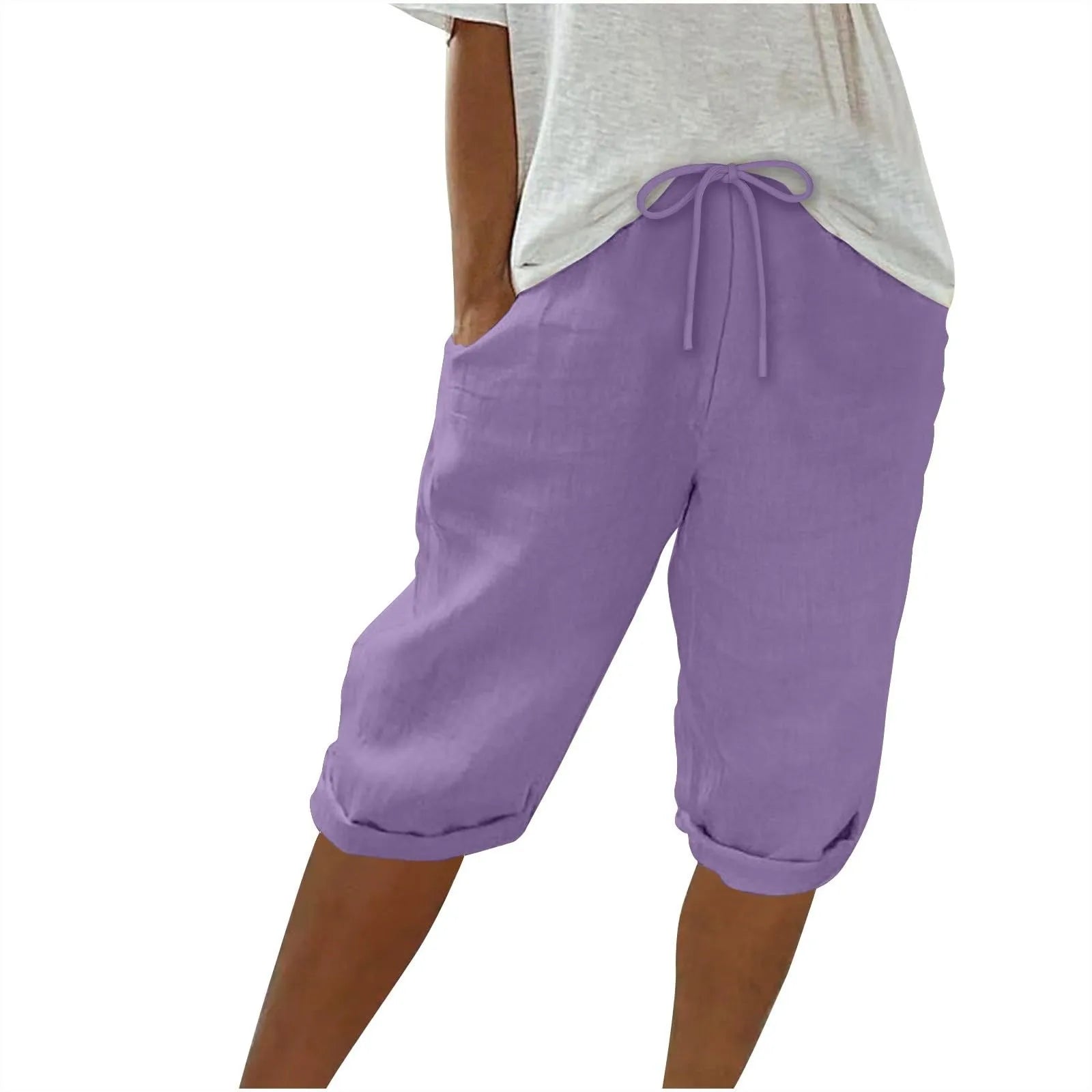 Casual Cotton Linen Pants For Female Streetwear Solid Color Wide Leg Capri Versatile Palazzo Pants Baggy Cargo Pants With Pocket