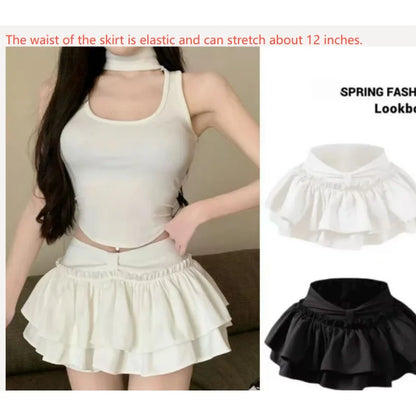 Shorts Korean Chic Kawaii Ballet-Style Tiered Skirt Sweet Princess Mini Skirts Elegant Elastic High Waist Lady&