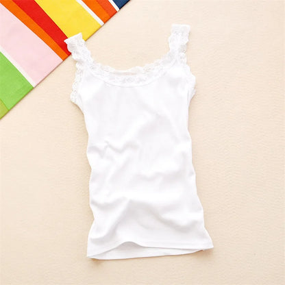 Tank Tops Women Summer O-neck Solid Color Female U-shaped Low Cut Lace Suspender Vest 2024 New Sleeveless Camisole For Ladies