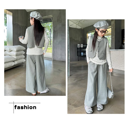 Design junior girls clothes set Round neck vest+cotton t-shirt+Wide leg pants 3pcs teenage kids clothing suit chidren outfits 14