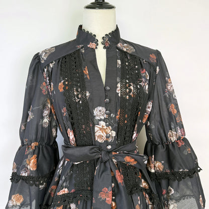 Women Maxi Dresses Sping Summer Bohemian Casual Flare Sleeve High Waist Beach Woman Chiffon Floral Belt Vestidoes Long Dress