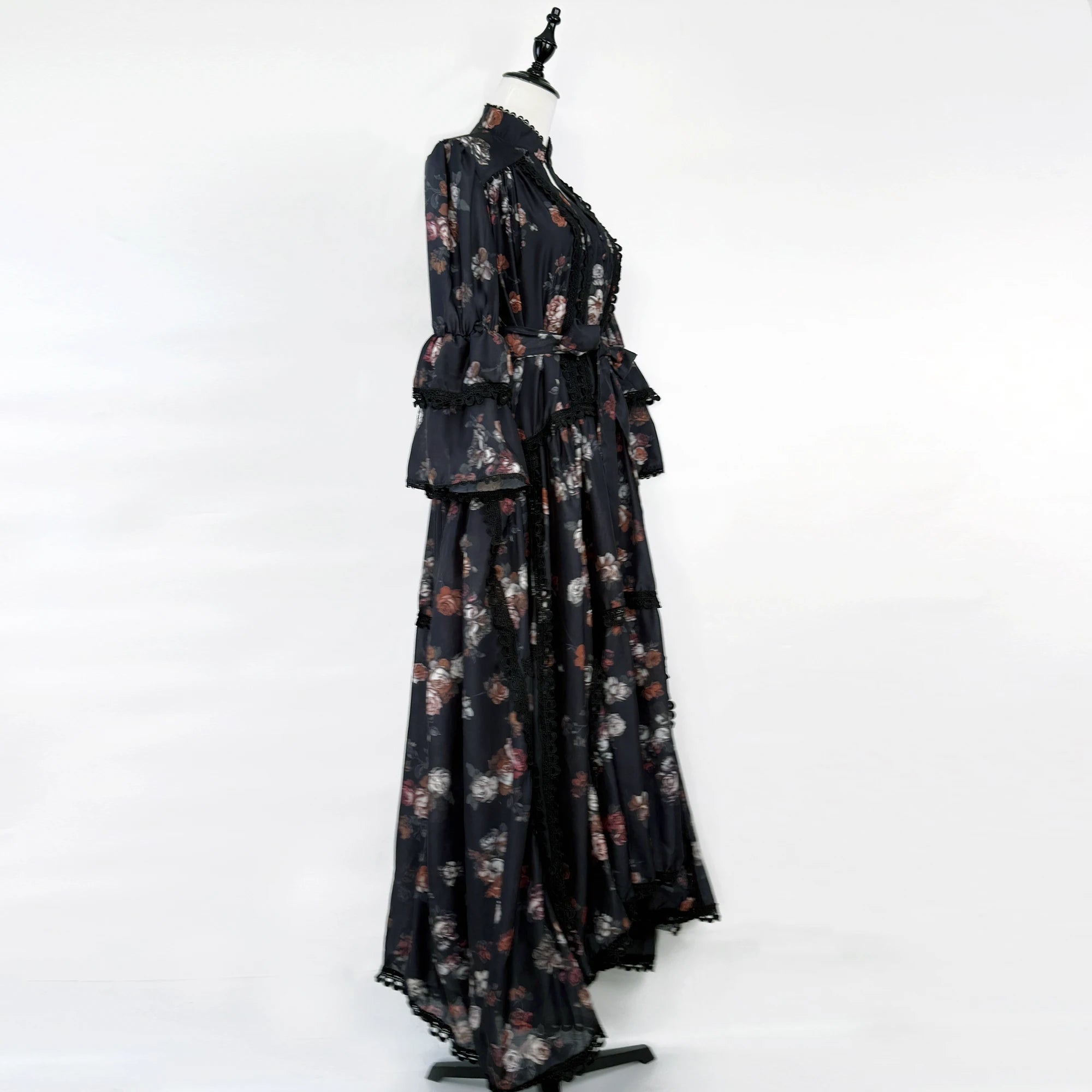 Women Maxi Dresses Sping Summer Bohemian Casual Flare Sleeve High Waist Beach Woman Chiffon Floral Belt Vestidoes Long Dress