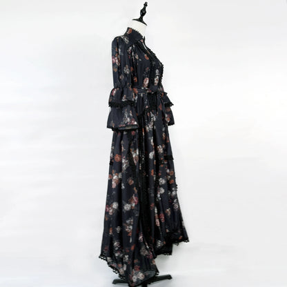 Women Maxi Dresses Sping Summer Bohemian Casual Flare Sleeve High Waist Beach Woman Chiffon Floral Belt Vestidoes Long Dress