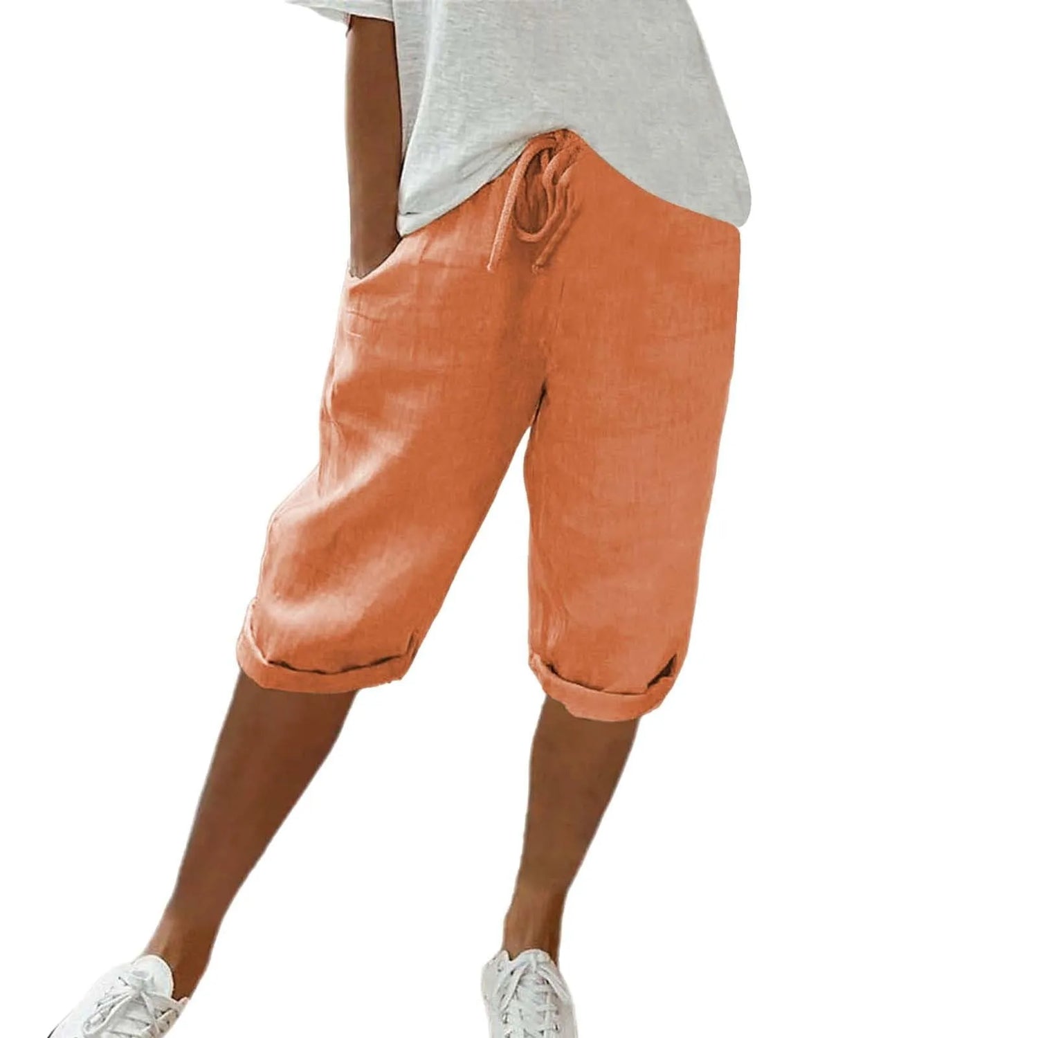 Casual Cotton Linen Pants For Female Streetwear Solid Color Wide Leg Capri Versatile Palazzo Pants Baggy Cargo Pants With Pocket