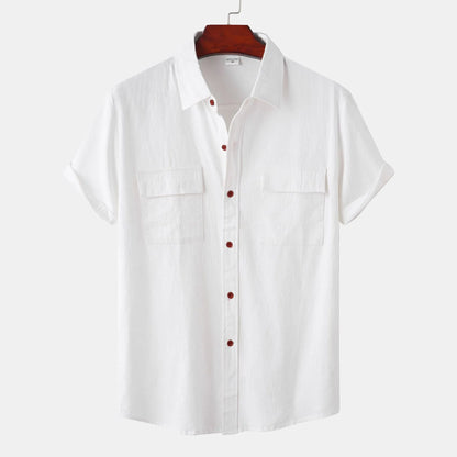 Turn Down Collar Men Shirts Solid Short Sleeve Shirts Single Breasted Casual Shirt Buttons Cardigan Sports Loose Breathable
