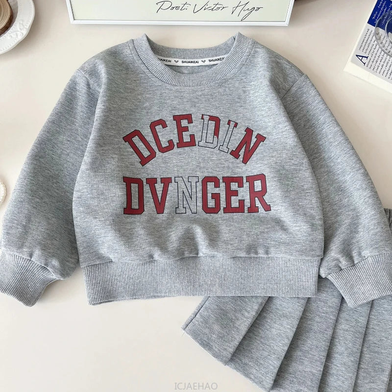 Teen Girl Clothes 2025 Kids SweatshirtsOutfits Korean Children Autumn Baby 2 Piece Clothing and Pleated Skirt Two Piece Sets