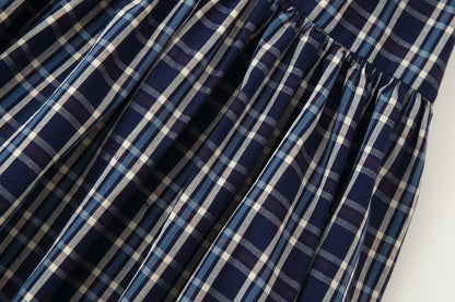 HH Woman Fashion Street Style Skirt Women Fashion Belted Plaid Midi Skirt Zipper Casual Long Skirt High Waist Chic Pleated Skirt