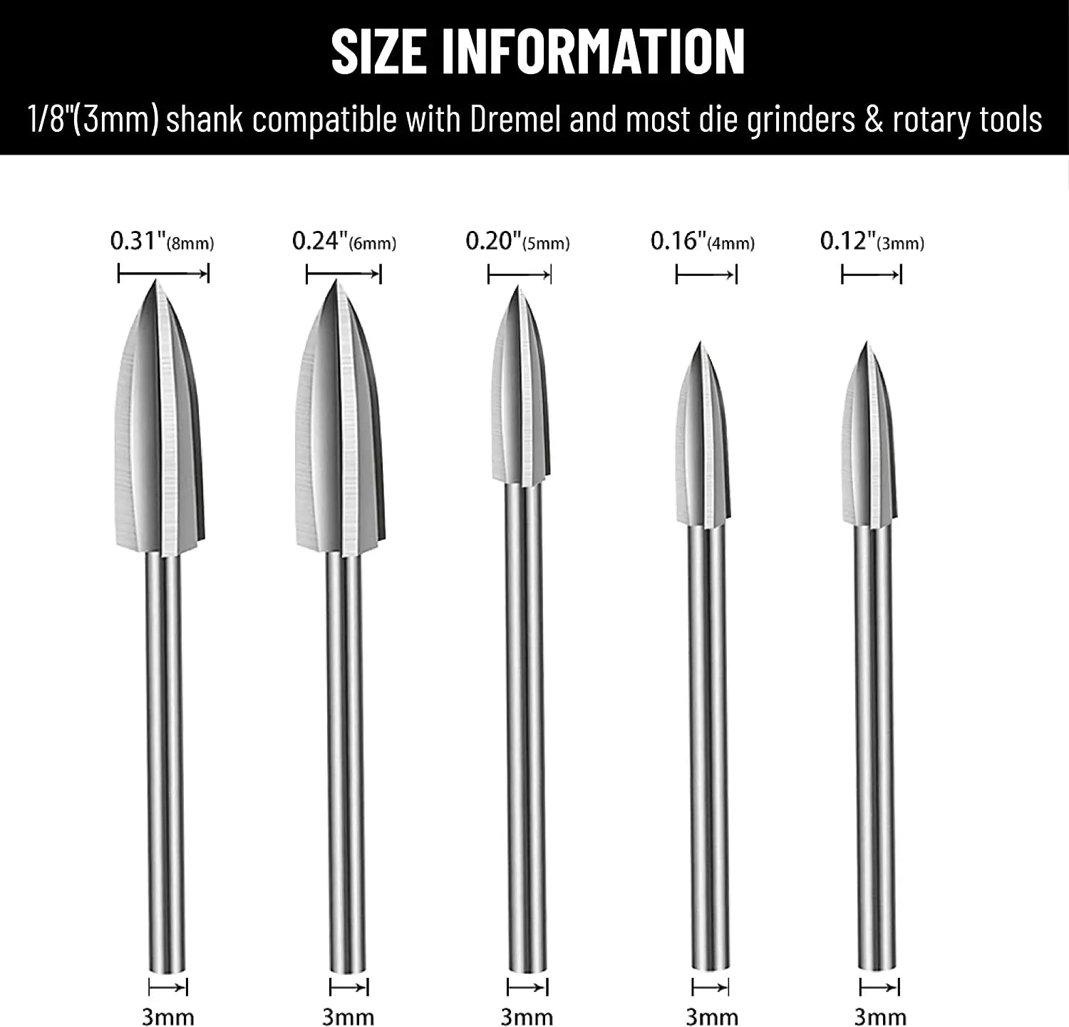Wood Carving Drill Bits Set for Dremel Rotary Tool with 1/8” Shank for DIY Carving Drilling Micro Sculpture