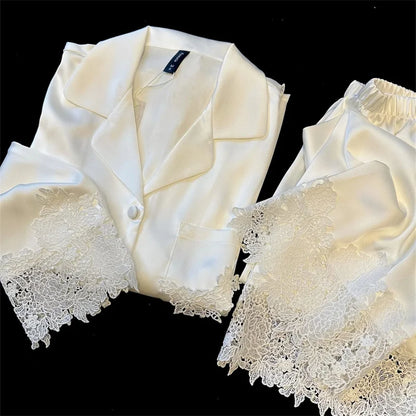 Pyjama Woman Silk Satin Sleepwear For Sleeping Clothes New Fashion Lace Home Clothing Women&