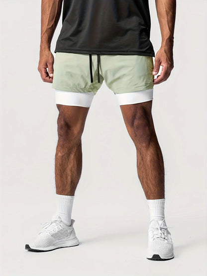 Sports shorts for men, double layered, quarter quick drying, elastic basketball, running training equipment, deep squat fitness,