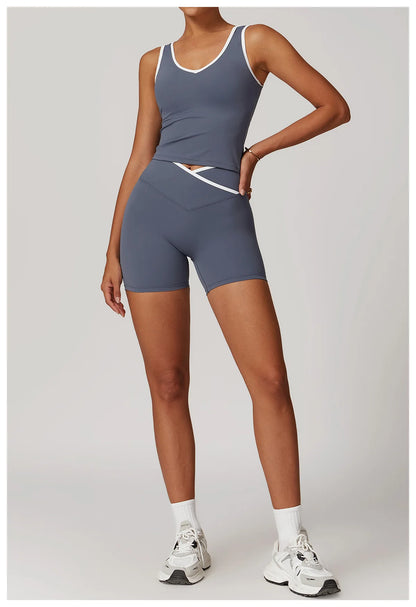 Women Gym Clothes Yoga Suits High Waist Two Piece Set Gym Leggings Yoga Sportswear Fitness Vest Crop Top Tracksuits Sports Bra
