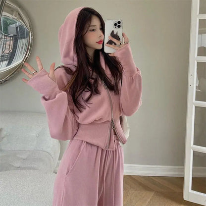 Fashion Suit for Women Spring  Autumn Korean New Hooded Sweatshirt Casual Trousers Two-piece Trendy Set
