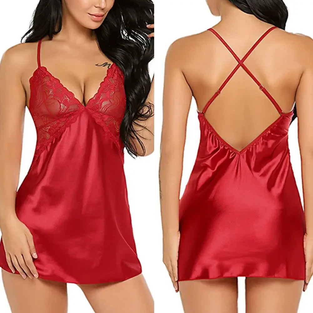 Pajamas Women Nightdress Sexy Lingerie Lace Satin Silk Sleepwear  Sex Hot Erotic Top Underwear Nightgown Babydool S-2XL