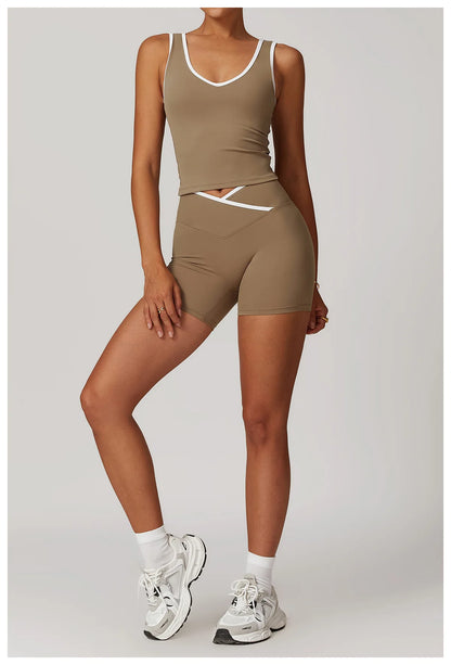 Women Gym Clothes Yoga Suits High Waist Two Piece Set Gym Leggings Yoga Sportswear Fitness Vest Crop Top Tracksuits Sports Bra