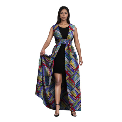 African Print Long Kaftans Dress for Women Sleeveless Vest Dresses Traditional African Design Party Clothing WY11071