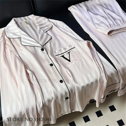 Female Pajamas Loungewear Two-Piece Set Spring Autumn New Rayon Sleepwear Pyjama Pour Femme Sexy Loose Home Clothes Lingerie
