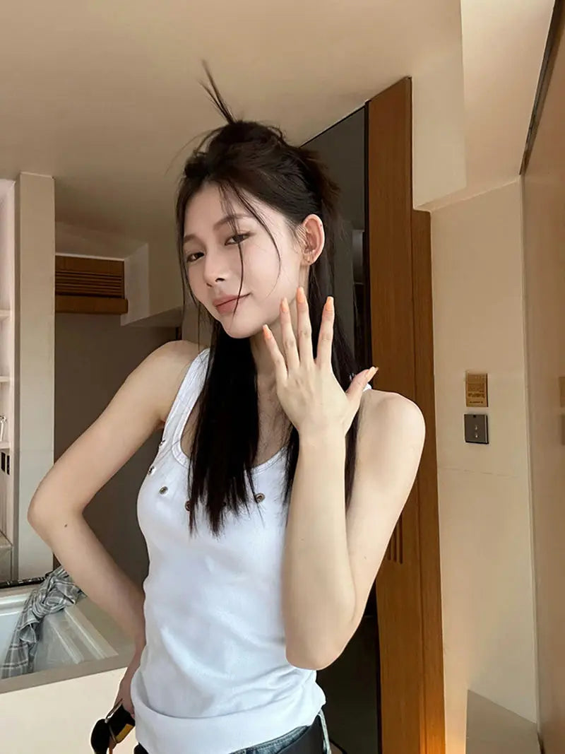 Tanks Women O-neck Sleeveless Hotsweet Hip Hop New American Style Streetwear Leisure Cool 3D Decoration Crop Tops Harajuku Solid