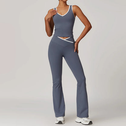 Women Gym Clothes Yoga Suits High Waist Two Piece Set Gym Leggings Yoga Sportswear Fitness Vest Crop Top Tracksuits Sports Bra