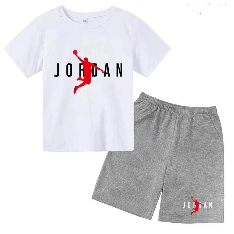 Children Summer Clothes T-shirt Sports Wear Letter Short-Sleeved +Shorts Boy 2P Girl Casual Fashion Coat Sunshine Basketball Set