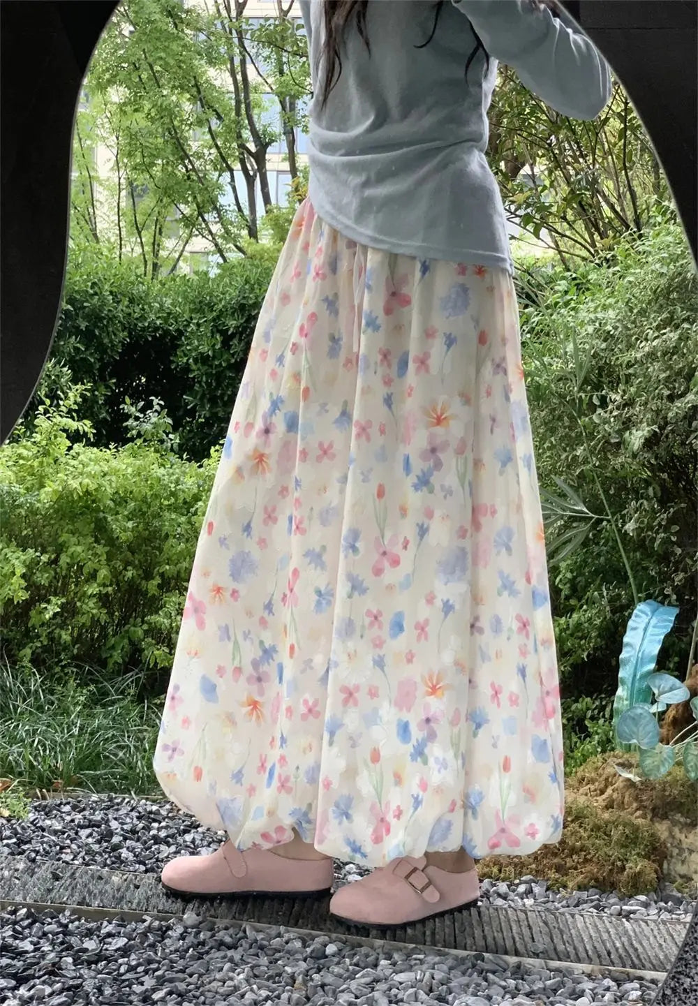 Summer French Style Floral Palazzo Pants Women High Waist Loose Boho Print Wide Leg Trousers with Drapery Comfortable &amp; Elegant