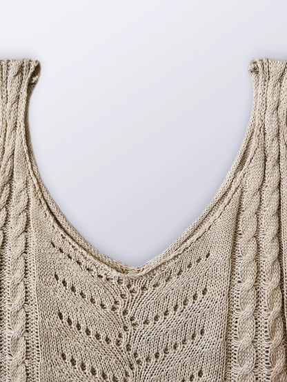 Spring Summer Casual V Neck Hollow Out Knitted Vest Solid Color Sleeveless Tops Orange Green White Khaki 2026 Women Clothes