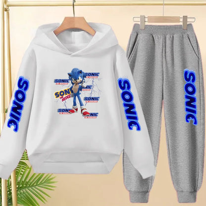 Kids Long-sleeved Clothing Supersonic Jogging Blue Sweatshirt Top Coat+Pants Hoodie Boys Girls 3-12Yrs Clothes Casual Sports Set